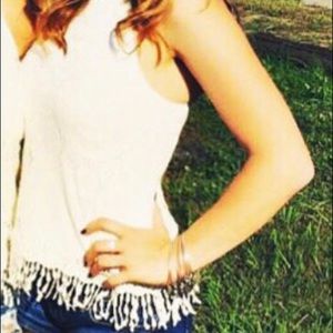 Floral lace overlay tank with fringe bottom